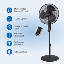 Load image into Gallery viewer, Lasko S16612 Oscillating 16″ Adjustable Pedestal Stand Fan with Timer, Thermostat and Remote for Indoor, Bedroom, Living Room, Home Office & College Dorm Use, 16 Inch, Black 16612