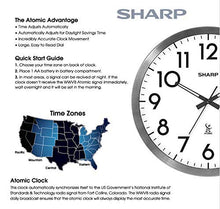 Load image into Gallery viewer, Sharp Atomic Analog Wall Clock - 12" Silver Brushed Finish - Sets Automatically- Battery Operated - Easy to Read - Easy to USE: Simple, Easy to Read Style fits Any Decor…