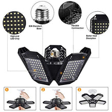 Load image into Gallery viewer, Mefflypee 2 Pack LED Garage Lights, 120W Deformable LED Garage Ceiling Lights with 5 Adjustable Panels, 12000LM E26 LED Shop Lights for Garage, Basement, Barn, High Bay Light (2 Pack)