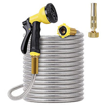 Load image into Gallery viewer, Metal Garden Hose 50FT - Stainless Steel Heavy Duty Water Hose with Metal Nozzle & 8 Function Sprayer, Portable & Lightweight Kink Free Yard Hose, Outdoor Hose