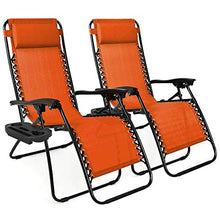Load image into Gallery viewer, Best Choice Products Set of 2 Adjustable Steel Mesh Zero Gravity Lounge Chair Recliners w/Pillows and Cup Holder Trays - Burnt Orange