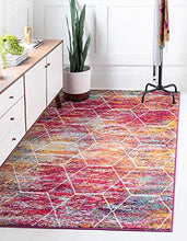 Load image into Gallery viewer, Unique Loom Trellis Frieze Collection Area Rug-Modern Morroccan Inspired Geometric Lattice Design, 6 x 9 ft, Multi/Fuchsia