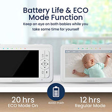 Load image into Gallery viewer, 5" HD Split-Screen Baby Monitor, Babysense Video Baby Monitor with Camera and Audio, Two HD Cameras with Remote PTZ, Night Light, 960ft Range, Two-Way Audio, 4X Zoom, Night Vision, 4000mAh Battery