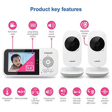 Load image into Gallery viewer, VTech VM819-2 Video Baby Monitor with 19-Hour Battery Life, 2 Cameras, 1000ft Long Range, Auto Night Vision, 2.8โ Screen, 2-Way Audio Talk, Temperature Sensor, Power Saving Mode and Lullabies