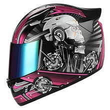 Load image into Gallery viewer, 1STORM Motorcycle Bike Full FACE Helmet Mechanic Skull - Tinted Visor Pink