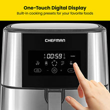 Load image into Gallery viewer, Chefman TurboFry® Touch Air Fryer, XL 8-Qt Family Size, One-Touch Digital Control Presets, French Fries, Chicken, Meat, Fish, Nonstick Dishwasher-Safe Parts, Automatic Shutoff, Stainless Steel