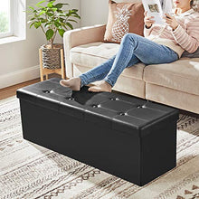 Load image into Gallery viewer, SONGMICS 43 Inches Folding Storage Ottoman Bench, Storage Chest, Footrest, Coffee Table, Padded Seat, Faux Leather, Holds up to 660 lb, Black ULSF701