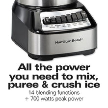 Load image into Gallery viewer, Hamilton Beach Wave Crusher Blender For Shakes and Smoothies With 40 Oz Glass Jar and 14 Functions, Ice Sabre Blades & 700 Watts for Consistently Smooth Results, Black + Stainless Steel (54221)