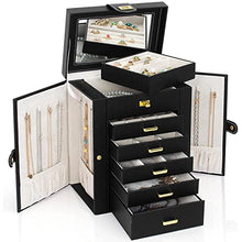 Load image into Gallery viewer, AKOZLIN Jewelry Box Organizer Functional Leather Jewelry Storage Case for Women Girls Ring Necklace Earring Bracelet Holder Organizer with Mirror Black