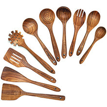 Load image into Gallery viewer, Wooden Spoons for Cooking,10 Pcs Natural Teak Wooden Kitchen Utensils Set Wooden Utensils for Cooking Wooden Cooking Utensils Wooden Spatulas for Cooking