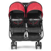 Load image into Gallery viewer, Kolcraft Cloud Plus Lightweight Double Stroller with Reclining Seats & Extendable Canopies, Red/Black