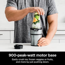 Load image into Gallery viewer, Ninja BN301 Nutri-Blender Plus Compact Personal Blender, 900-Peak-Watt Motor, Frozen Drinks, Smoothies, Sauces & More, (3) 20 oz. To-Go Cups, (2) Spout-Lids (1) Storage-Lid, Dishwasher Safe, Silver