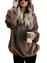 Load image into Gallery viewer, Century Star Womens Oversized Long Sleeve Casual Pullover Sweatshirt Fuzzy Hoodie Pockets Brown Small