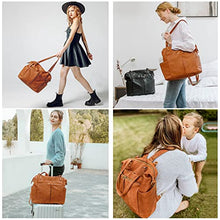 Load image into Gallery viewer, Diaper Bag Tote Mominside Leather Diaper Bag Backpack for Mom Dad Large Travel Diaper Tote Baby Bag for Boys Girls with 4 Insulated Pockets, Changing Station, Shoulder Straps(Brown)