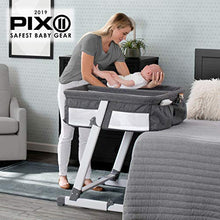 Load image into Gallery viewer, Simmons Kids By The Bed City Sleeper Bassinet for Twins - Adjustable Height Portable Crib with Wheels & Airflow Mesh, Grey Tweed