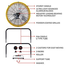 Load image into Gallery viewer, Tornado 24 Inch Grade UL Listed High Velocity Movement Heavy Duty Drum 3 Speed Air Circulator Fan 7800 CFM-Industrial, Commercial, Residential, and Greenhouse Use, Yellow