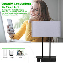 Load image into Gallery viewer, Bedside Touch Control Table Lamp with Dual USB Charging Ports 1 AC Outlet, 3 Way Dimmable Modern Nightstand Lamp with Grey Fabric Shade, Desk Lamp for Bedroom Living Room Office with 5000K LED Bulb