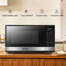 Load image into Gallery viewer, BLACK+DECKER EM031MB11 Digital Microwave Oven with Turntable Push-Button Door, Child Safety Lock, 1000W, 1.1cu.ft, Black & Stainless Steel, 1.1 Cu.ft