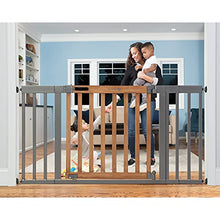 Load image into Gallery viewer, Summer West End Safety Baby Gate, Honey Oak Stained Wood with Slate Metal Frame – 30” Tall, Fits Openings up to 36” to 60” Wide, Baby and Pet Gate for Wide Spaces and Open Floor Plans