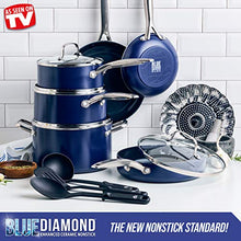 Load image into Gallery viewer, Blue Diamond Cookware Diamond Infused Ceramic Nonstick 14 Piece Cookware Pots and Pans Set, PFAS-Free, Dishwasher Safe, Oven Safe, Blue