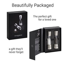 Load image into Gallery viewer, COLE & MASON Derwent Salt and Pepper Grinder Set - Stainless Steel Mills Include Gift Box, Gourmet Precision Mechanisms and Premium Sea Salt and Peppercorns