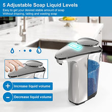 Load image into Gallery viewer, Automatic Soap Dispenser, PZOTRUF Touchless Dish Soap Dispenser 17oz/500ml with Upgraded Infrared Sensor, 5 Adjustable Soap Dispensing Levels, Liquid Hand Soap Dispenser for Bathroom Kitchen (Silver)