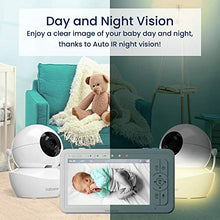 Load image into Gallery viewer, 5" HD Split-Screen Baby Monitor, Babysense Video Baby Monitor with Camera and Audio, Two HD Cameras with Remote PTZ, Night Light, 960ft Range, Two-Way Audio, 4X Zoom, Night Vision, 4000mAh Battery