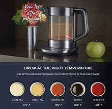 Load image into Gallery viewer, Electric Glass Kettle and Tea Maker with Removable Infuser and Temperature Controls. Brewing Programs for your favorite types of teas and Coffees. Stainless Steel Glass Boiler. BPA-FREE 1.6 liters