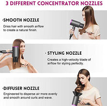 Load image into Gallery viewer, Slopehill Professional Ionic Hair Dryer, Powerful 1800W Fast Drying Low Noise Blow Dryer with 2 Concentrator Nozzle 1 Diffuser Attachments for Home Salon Travel