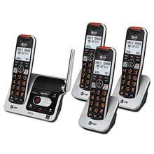 Load image into Gallery viewer, AT&T BL102-4 DECT 6.0 4-Handset Cordless Phone for Home with Answering Machine, Call Blocking, Caller ID Announcer, Audio Assist, Intercom, and Unsurpassed Range, Silver/Black