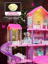Load image into Gallery viewer, Doll House, Dollhouse w/ Furniture - Pink / Purple Girl Toys | 4 Stories, 11 Rooms w/ 2 Princesses, Slide, Lights, Gifts for 3 4 5 6 7 8 9 10 Year Old Girls Toys(27.6" x 26.8" x 35.8")