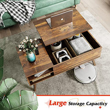 Load image into Gallery viewer, WLIVE Wood Lift Top Coffee Table with Hidden Compartment and Adjustable Storage Shelf, Lift Tabletop Dining Table for Home Living Room, Office, Retro Brown