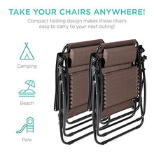 Load image into Gallery viewer, Best Choice Products Set of 2 Adjustable Steel Mesh Zero Gravity Lounge Chair Recliners w/Pillows and Cup Holder Trays, Brown