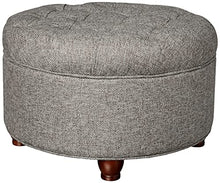 Load image into Gallery viewer, Homepop Home Decor | Large Button Tufted Woven Round Storage Ottoman | Ottoman with Storage for Living Room & Bedroom (Dark Gray)