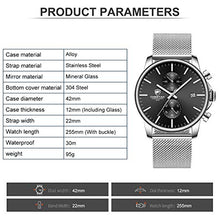 Load image into Gallery viewer, Men’s Watch Fashion Sleek Minimalist Quartz Analog Mesh Stainless Steel Waterproof Chronograph Watches, Auto Date in Black Face, Color: Silver Black