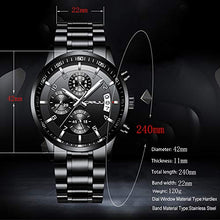 Load image into Gallery viewer, CRRJU Men's Watch Fashion Business Chronograph Quartz Wristwatches,Luxury Stainsteel Steel Band Waterproof Watch for Men Black dial