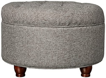 Load image into Gallery viewer, Homepop Home Decor | Large Button Tufted Woven Round Storage Ottoman | Ottoman with Storage for Living Room & Bedroom (Dark Gray)