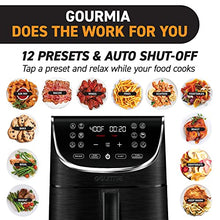 Load image into Gallery viewer, Gourmia Air Fryer Oven Digital Display 7 Quart Large AirFryer Cooker 12 Touch Cooking Presets, XL Air Fryer Basket 1700w Power Multifunction GAF716 Black and Stainless Steel Accents FRY FORCE 360°
