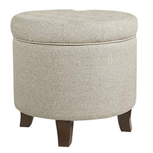Load image into Gallery viewer, HomePop by Kinfine Fabric Upholstered Round Storage Ottoman - Velvet Button Tufted Ottoman with Removable Lid, Twine