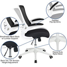 Load image into Gallery viewer, Flash Furniture Mid-Back Black Mesh Swivel Ergonomic Task Office Chair with White Frame and Flip-Up Arms