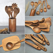 Load image into Gallery viewer, Wooden Spoons for Cooking,10 Pcs Natural Teak Wooden Kitchen Utensils Set Wooden Utensils for Cooking Wooden Cooking Utensils Wooden Spatulas for Cooking