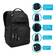 Load image into Gallery viewer, Targus Legend IQ Backpack Laptop bag for Business Professional and College Student with Durable Material, Pockets Throughout, Headphone Cord Pocket, TrolleyStrap, Fits 16-Inch Laptop, Black (TSB705US)