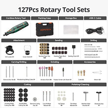 Load image into Gallery viewer, DEPSTECH Cordless Rotary Tool Kit, 8V 2.0Ah Rechargeable Battery, 30000RPM 5-Speed Multi Power Carving Tools, 127Pcs Accessories, Shield Attachment, Cutting/Drilling Guide for Handmade/DIY Creations