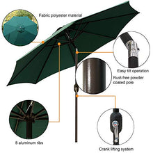 Load image into Gallery viewer, Blissun 9' Outdoor Aluminum Patio Umbrella, Striped Patio Umbrella, Market Striped Umbrella with Push Button Tilt and Crank (Dark Green)