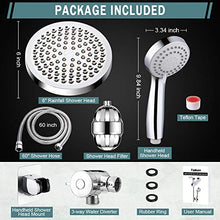 Load image into Gallery viewer, Filtered Shower Head, High Pressure Rainfall Shower Head/Handheld Shower Filter Combo, Luxury Modern Chrome Plated with 60'' Hose Anti-leak with Holder
