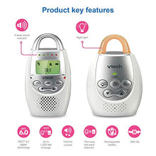 Load image into Gallery viewer, VTech DM221 Audio Baby Monitor with up to 1,000 ft of Range, Vibrating Sound-Alert, Talk Back Intercom & Night Light Loop, White/Silver