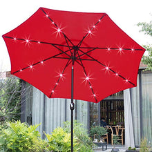 Load image into Gallery viewer, Sunnyglade 9' Solar LED Lighted Patio Umbrella with 8 Ribs/Tilt Adjustment and Crank Lift System (Red)