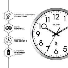 Load image into Gallery viewer, Sharp Atomic Analog Wall Clock - 12" Silver Brushed Finish - Sets Automatically- Battery Operated - Easy to Read - Easy to USE: Simple, Easy to Read Style fits Any Decor…