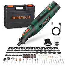 Load image into Gallery viewer, DEPSTECH Cordless Rotary Tool Kit, 8V 2.0Ah Rechargeable Battery, 30000RPM 5-Speed Multi Power Carving Tools, 127Pcs Accessories, Shield Attachment, Cutting/Drilling Guide for Handmade/DIY Creations