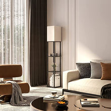 Load image into Gallery viewer, addlon LED Modern Shelf Floor Lamp with White Lamp Shade and LED Bulb - Display Floor Lamps with Shelves for Living Room, Bedroom and Office - Black